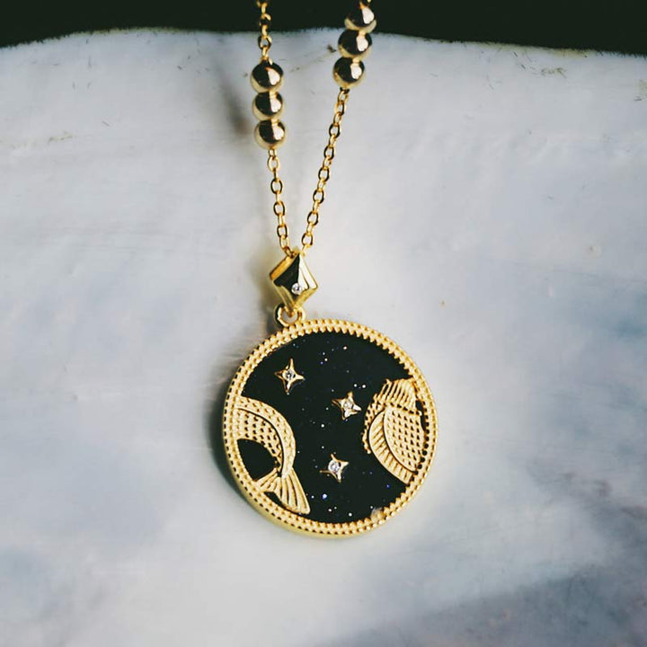 Collar con signo del zodiaco que escucha en piedra arenisca azul 