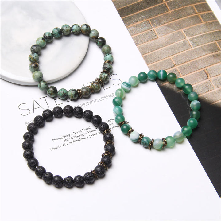Pulsera elástica de yoga con cuentas de piedra natural pulida de 8 mm de Olivenorma