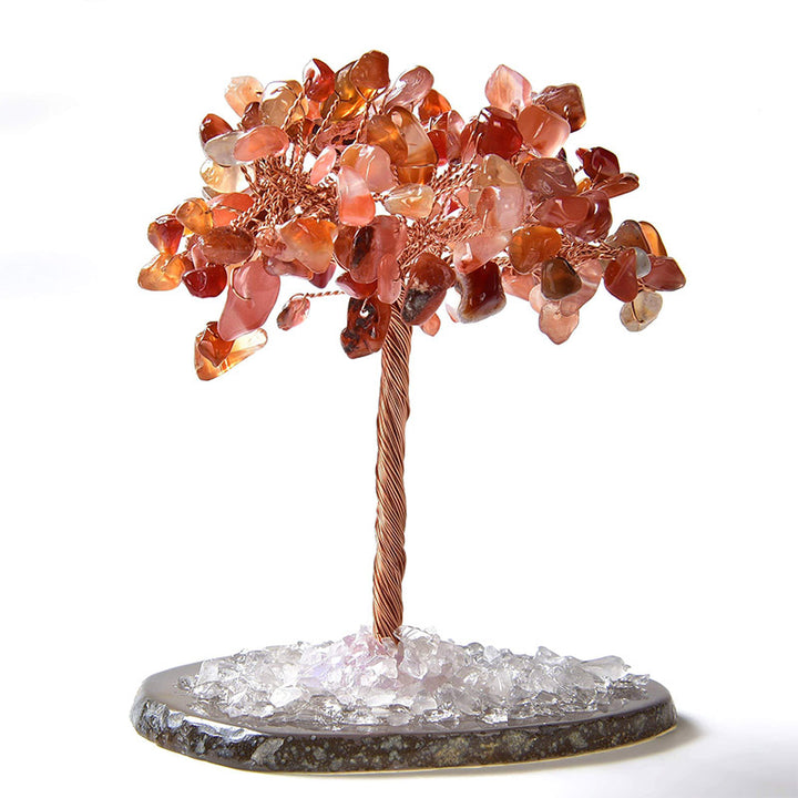 Árbol Feng Shui de piedra preciosa natural cornalina de Olivenorma con base de ágata