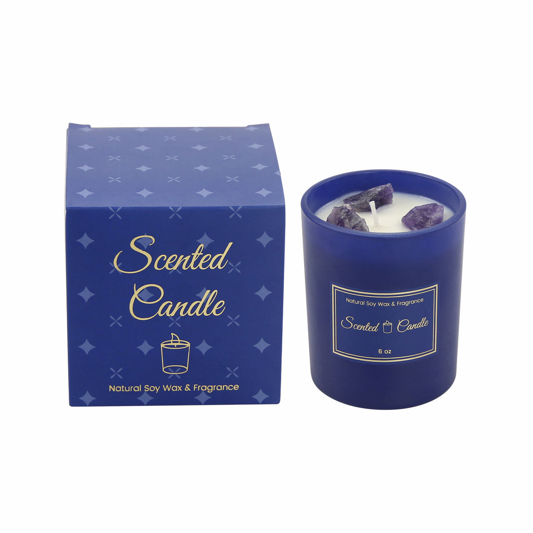Vela perfumada de cristal en botella de vidrio azul de Olivenorma