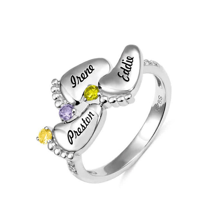 Anillo con piedras de nacimiento grabadas con pies de bebé de Olivenorma Creative