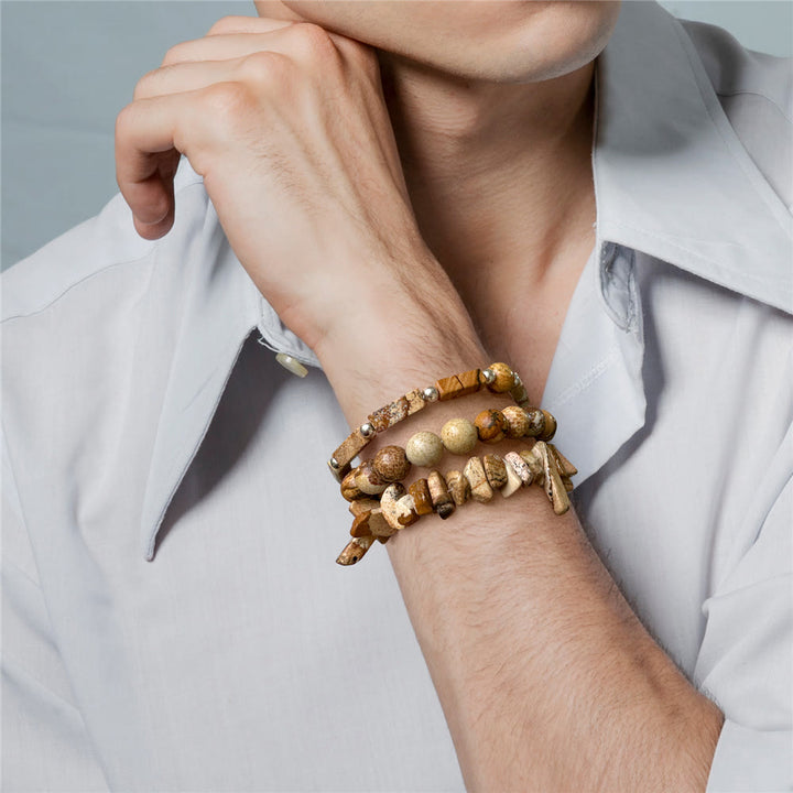Juego de pulseras irregulares de tres capas con piedra natural Olivenorma
