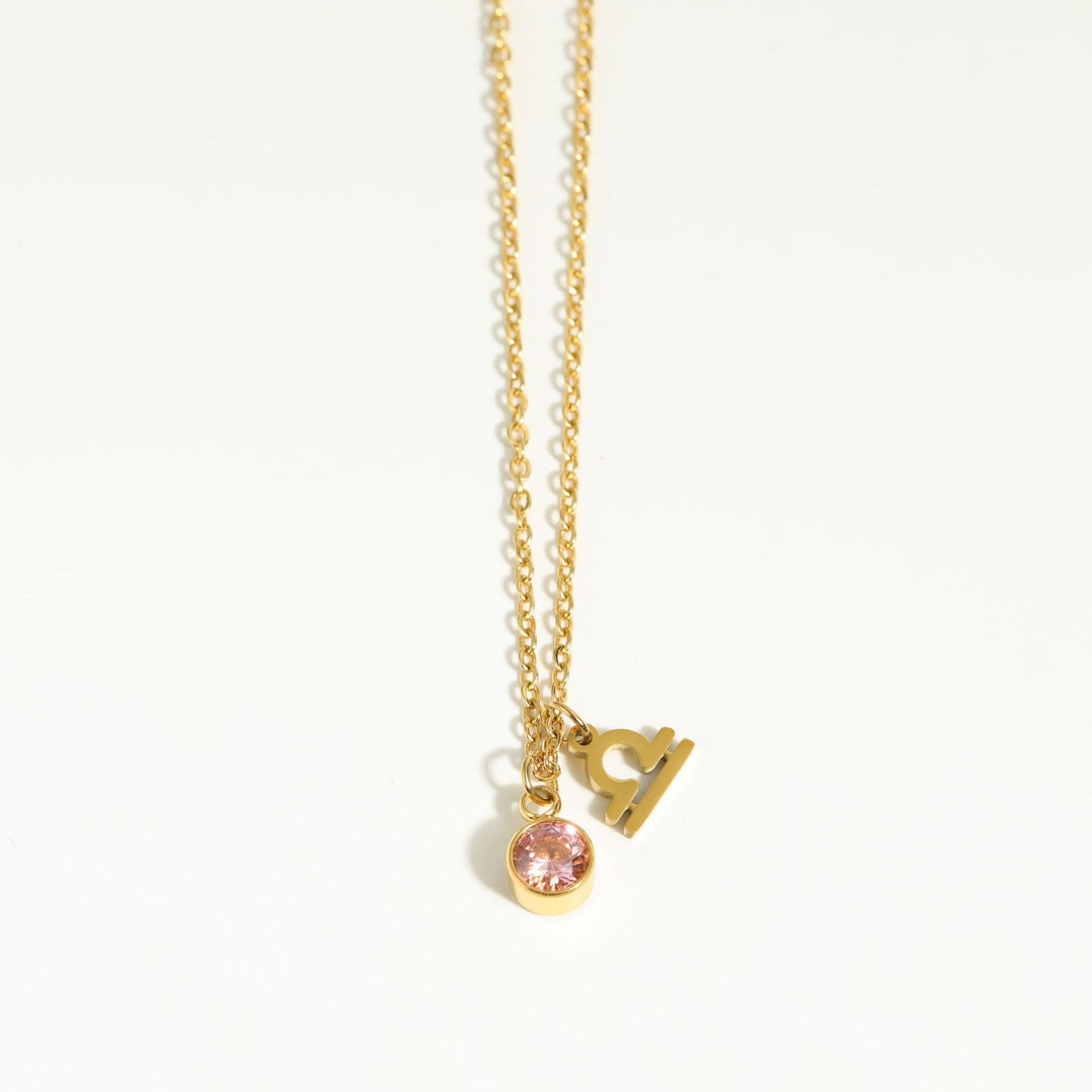 Collar de acero inoxidable con piedra natal y runa del zodíaco de Olivenorma