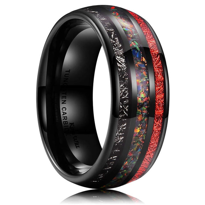 Anillo de carburo de tungsteno negro para hombre de 8 mm con ópalo de color Olivenorma 