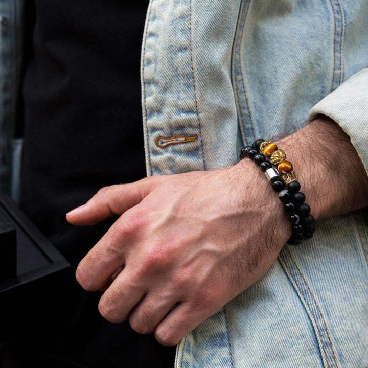 Pulsera con símbolo de león y piedra de cristal natural de Olivenorma