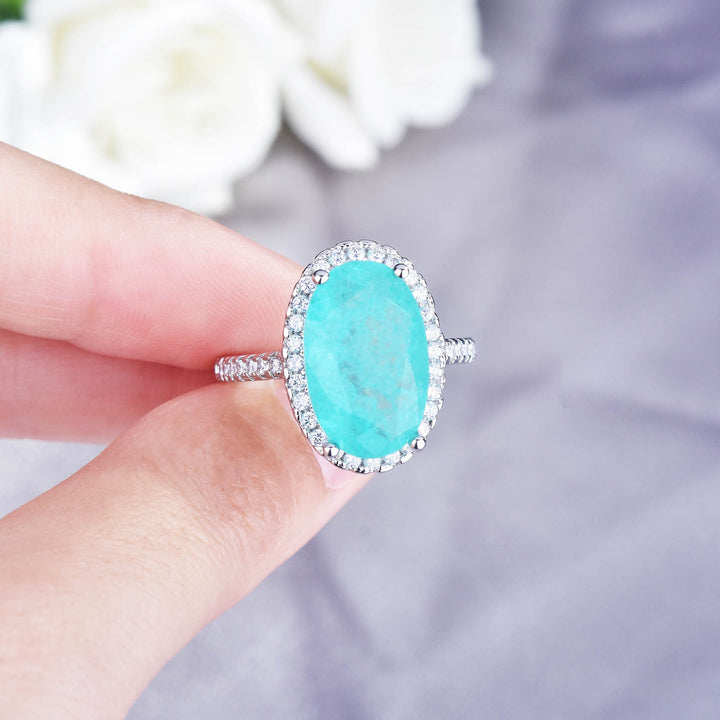 Anillo de compromiso ajustable con turmalina Paraiba ovalada grande de Olivenorma
