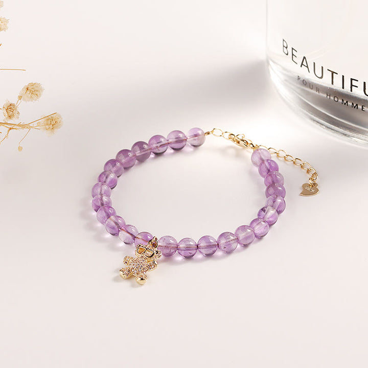 Pulsera con dije de oso de cristal de amatista de 6 mm de Olivenorma 