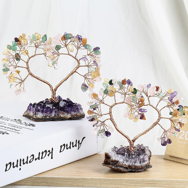Árbol del amor Feng Shui con piedra de cristal natural.