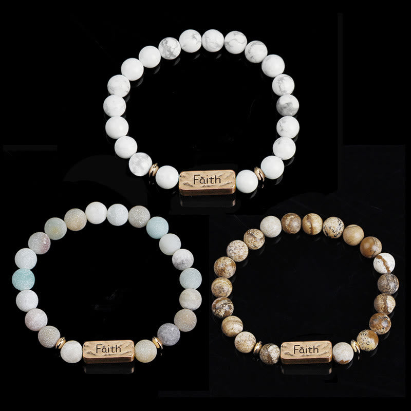 Pulsera con grabado de fe activa con piedras preciosas naturales de Olivenorma