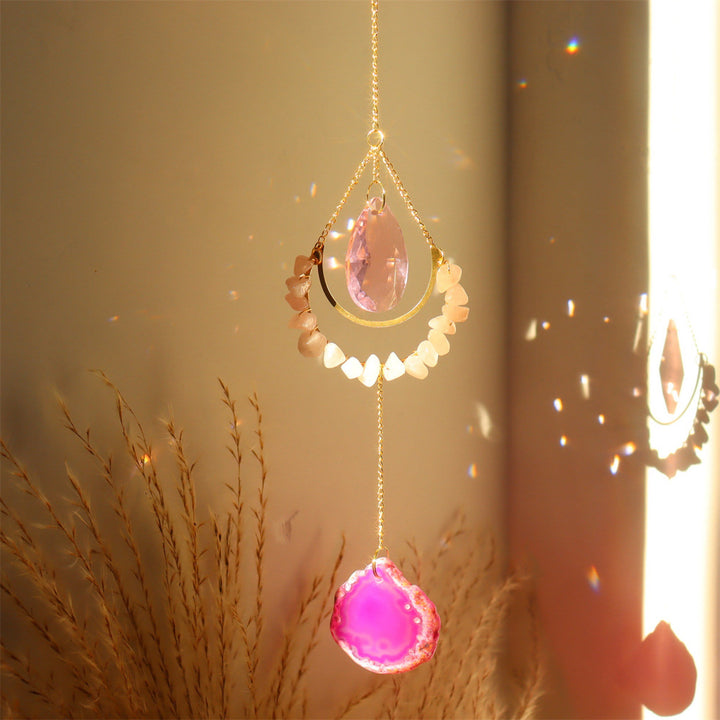 Atrapasueños de cristal de Olivenorma, decoración bohemia con forma de luna, carillón de viento 