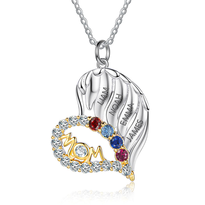 Collar con forma de corazón de medio diamante y piedras de nacimiento para madres de Olivenorma
