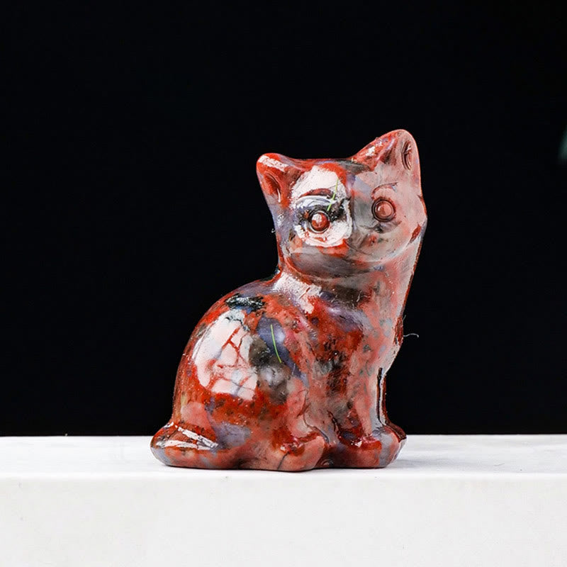 Adorno con piedra preciosa tallada en forma de gato de la suerte de cristal natural de Olivenorma