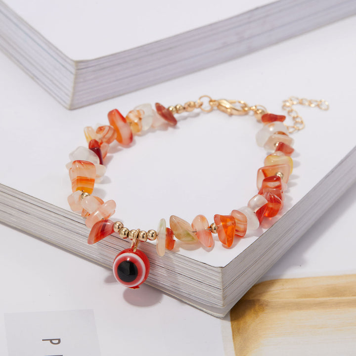 Pulsera con colgante de ojo malvado de grava de cristal natural de Olivenorma