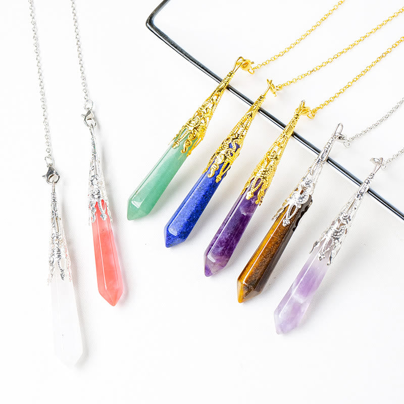 Péndulo de cadena de cobre y plata dorada con cristal natural de Olivenorma 