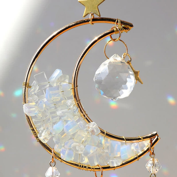 Atrapasol con forma de carillón de viento y reloj de arena de cristal lunar de Olivenorma