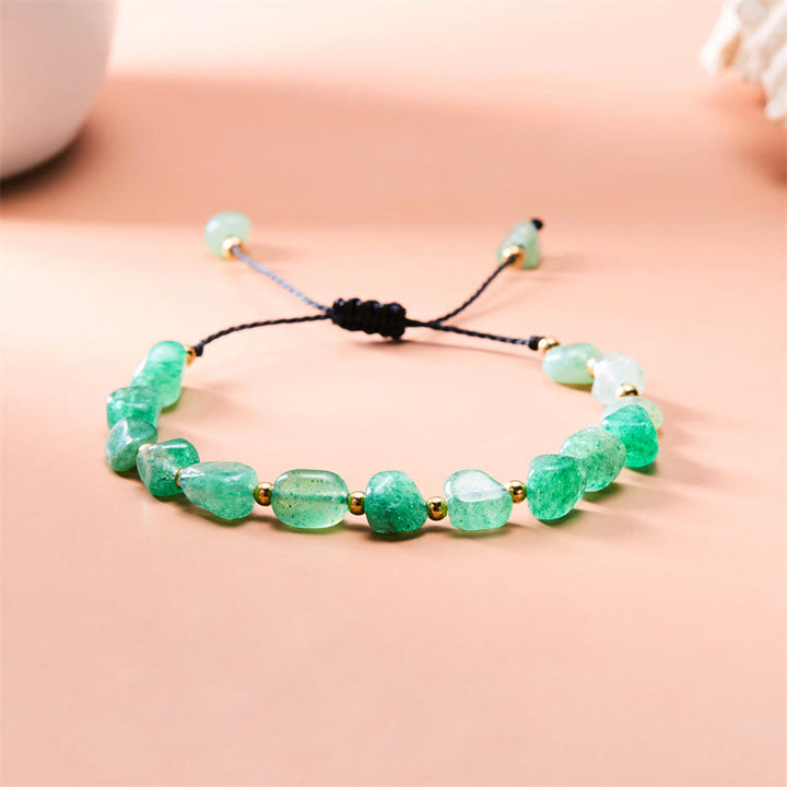 Pulsera tejida a mano con cuentas de piedra irregulares naturales de Olivenorma