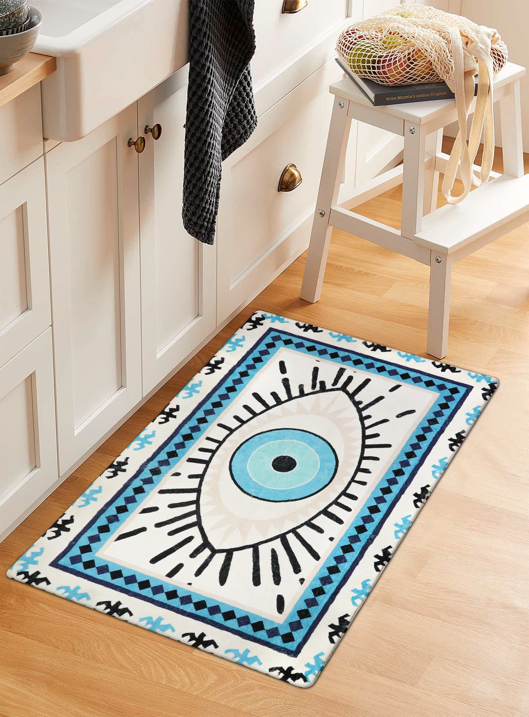 Alfombras lavables antibacterianas con diseño de ojo malvado azul de Olivenorma 