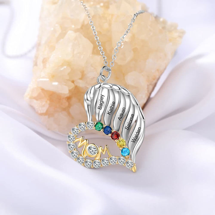 Collar con forma de corazón de medio diamante y piedras de nacimiento para madres de Olivenorma