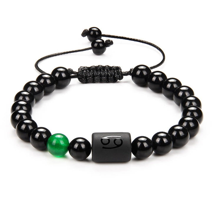 Pulsera tejida para hombre con ónix negro natural del zodiaco de Olivenorma