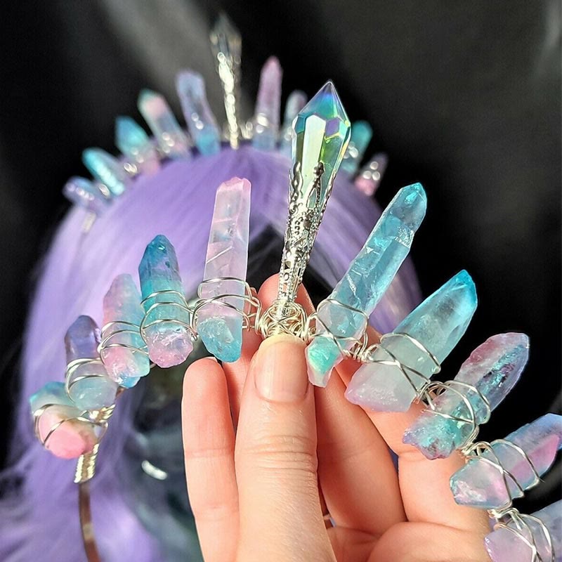 Corona de cuarzo de titanio azul y rosa de Olivenorma con pieza central de cristal