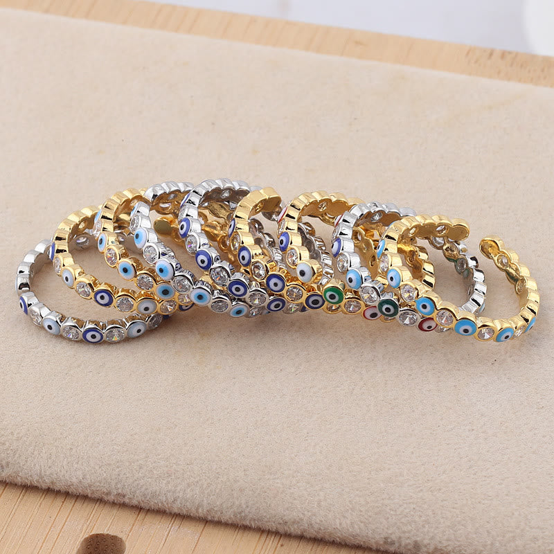Anillo ajustable con circonita blanca y ojo malvado de colores de Olivenorma 
