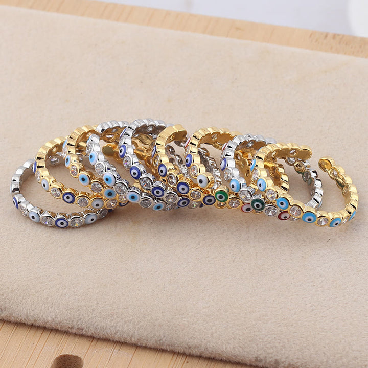 Anillo ajustable con circonita blanca y ojo malvado de colores de Olivenorma 
