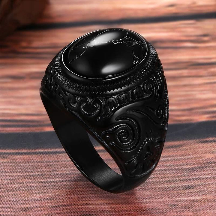 Anillo retro de hombre con piedra turquesa negra de Olivenorma