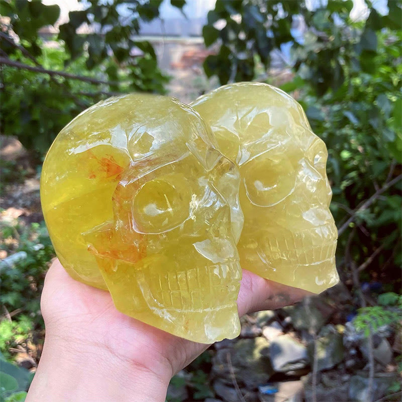 Cráneo de cristal con piedra preciosa citrina natural de 10 cm de Olivenorma