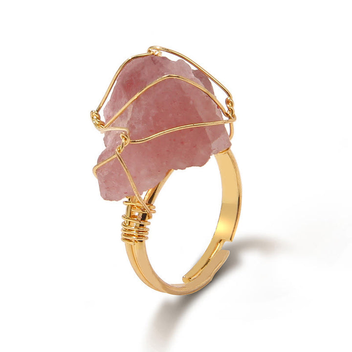 Anillo de piedra preciosa envuelta en alambre irregular en bruto natural de Olivenorma