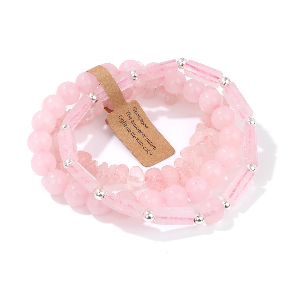 Juego de pulseras irregulares de tres capas con piedra natural Olivenorma