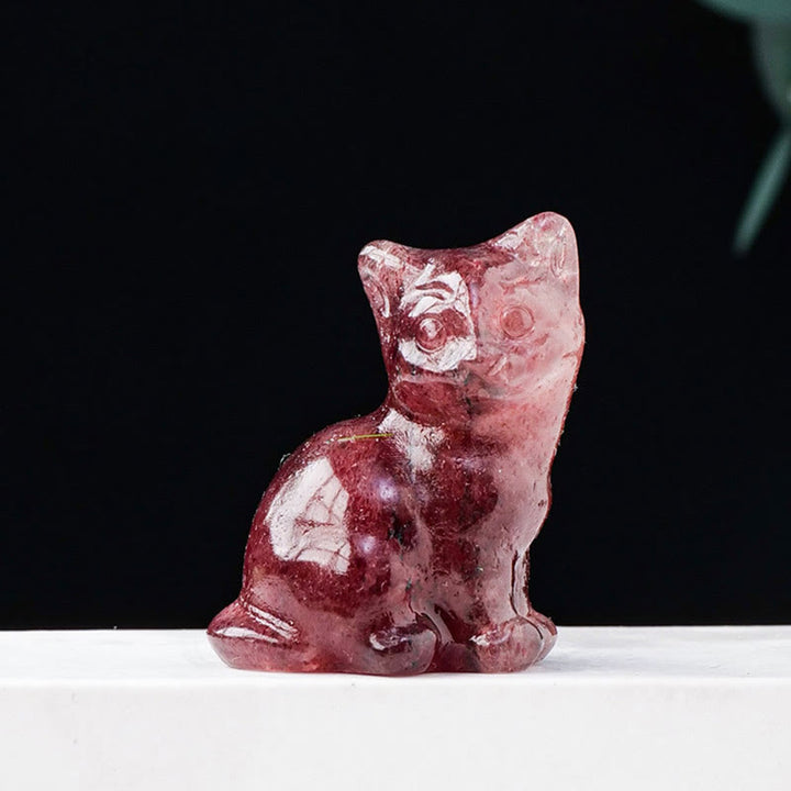Adorno con piedra preciosa tallada en forma de gato de la suerte de cristal natural de Olivenorma