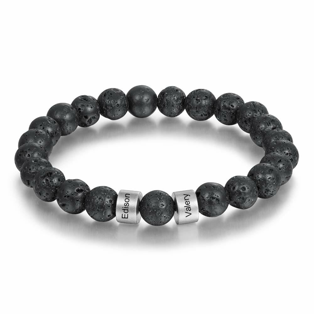 Pulsera de hombre personalizada con cuentas grabadas en piedra natural de Olivenorma