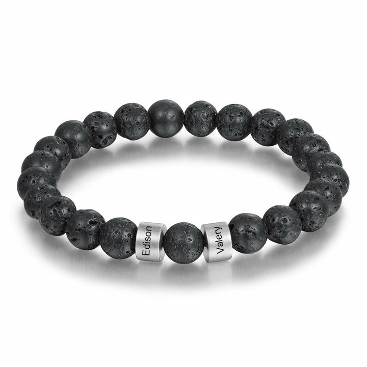 Pulsera de hombre personalizada con cuentas grabadas en piedra natural de Olivenorma