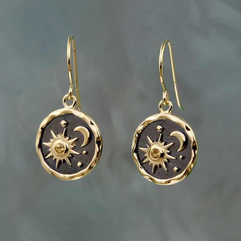 Pendientes de sol y luna creciente con citrino de Bohemia de Olivenorma