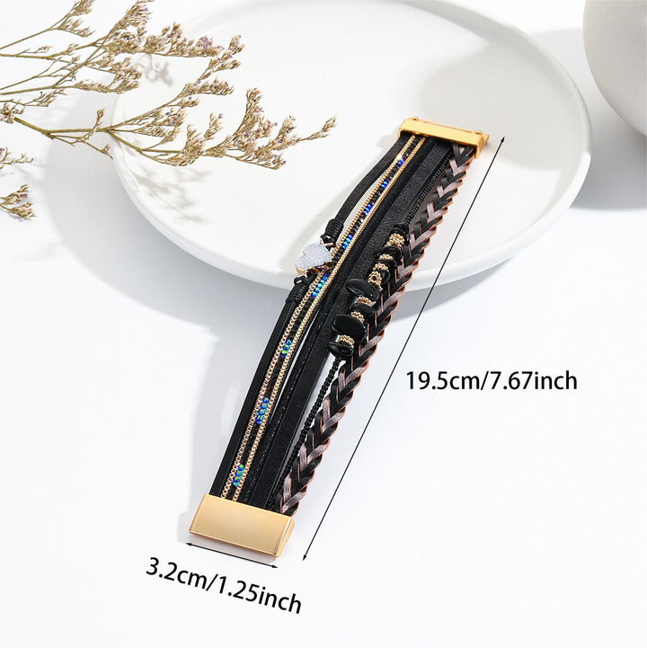 Pulsera de cuero con dije de corazón y cuentas de cristal natural de Olivenorma