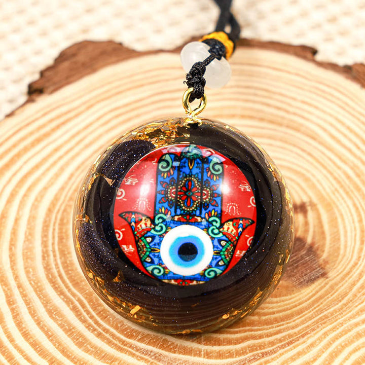 Collar Hamsa de protección de piedra arenisca azul 