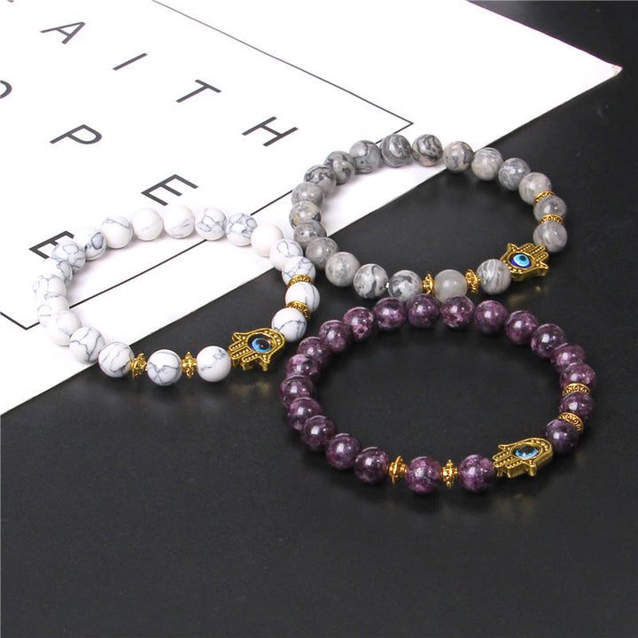 Pulsera de cuentas naturales para hombre de 8 mm con ojo malvado de Olivenorma