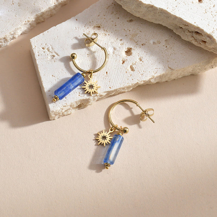 Pendientes de acero inoxidable de 14 k con colgante de pilar de piedra natural Olivenorma