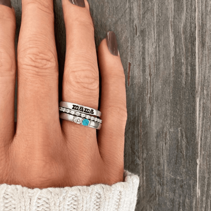 Juego de anillos de 3 piezas con piedra natal y circonita de regalo personalizado de Olivenorma