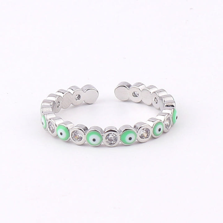 Anillo ajustable con circonita blanca y ojo malvado de colores de Olivenorma 