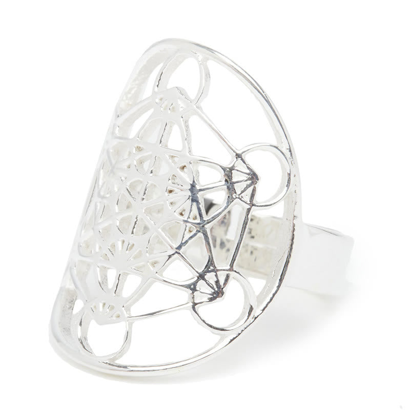 Anillo ajustable de acero inoxidable con símbolo del cubo de Metatrón de Olivenorma 