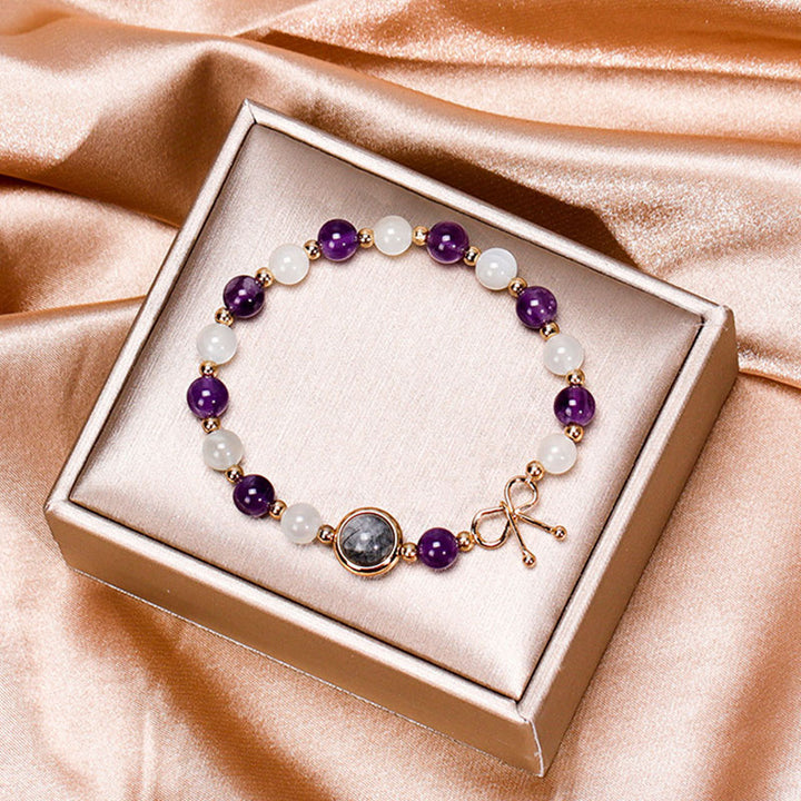 Pulsera de amatista con piedra lunar y gemas de la suerte 
