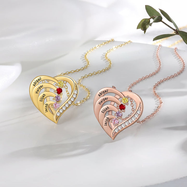 Collar con corazón grabado y piedras de nacimiento personalizadas de Olivenorma