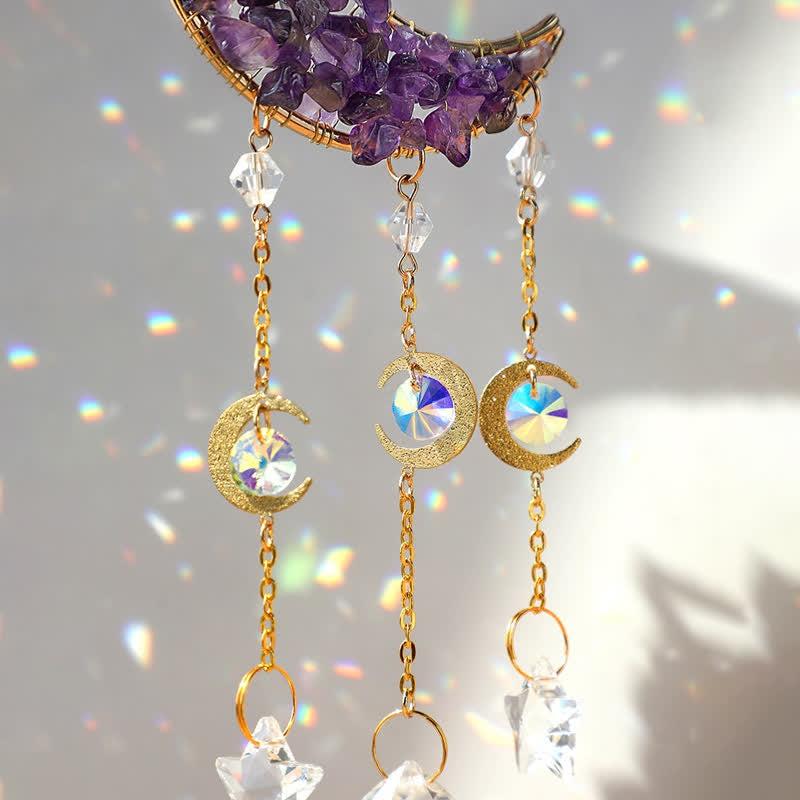Atrapasol con forma de carillón de viento y reloj de arena de cristal lunar de Olivenorma