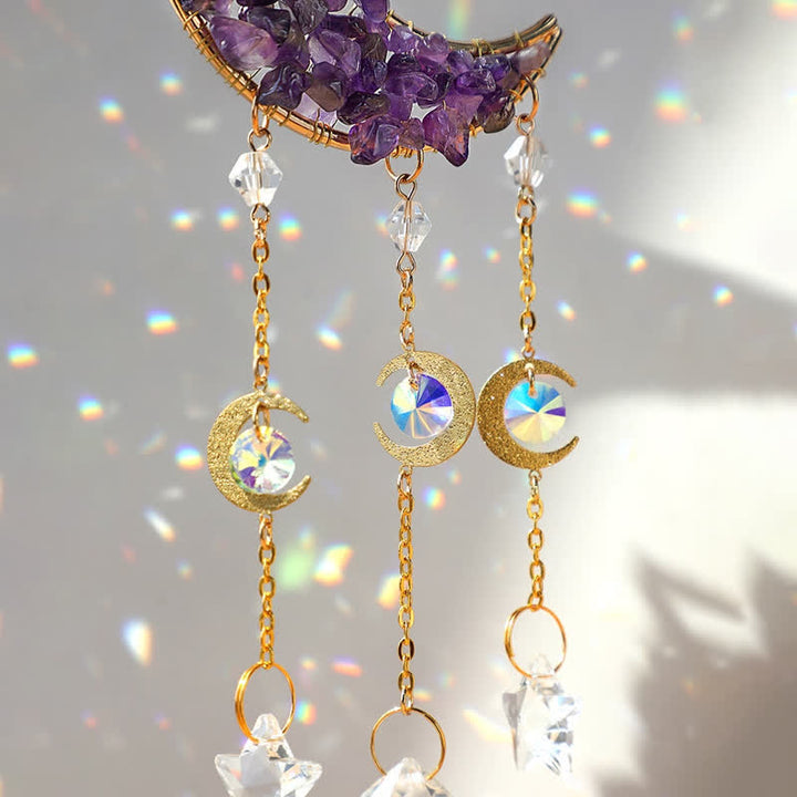 Atrapasol con forma de carillón de viento y reloj de arena de cristal lunar de Olivenorma