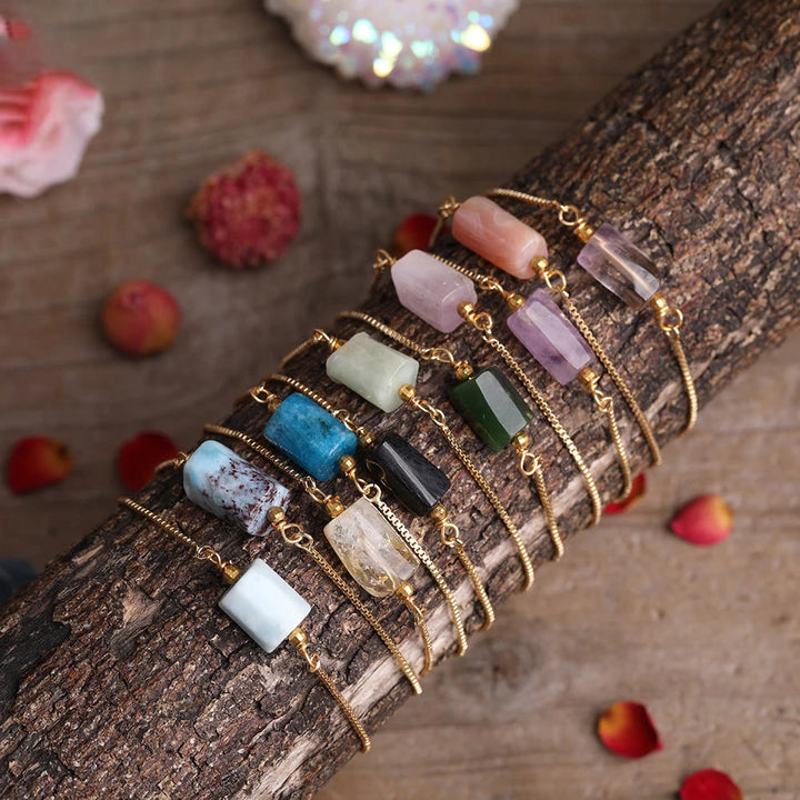 Pulsera de cadena de metal con piedras prismáticas de cristal natural de Olivenorma