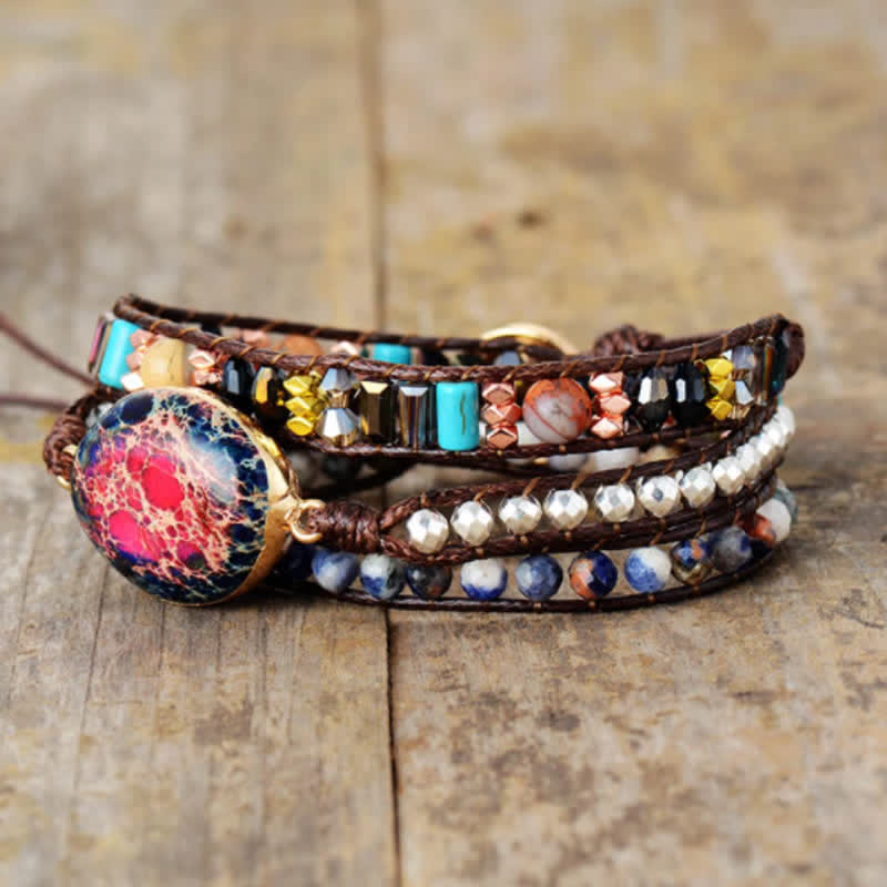 Pulsera envolvente de agalmatolita con piedra emperador rosa natural de Olivenorma