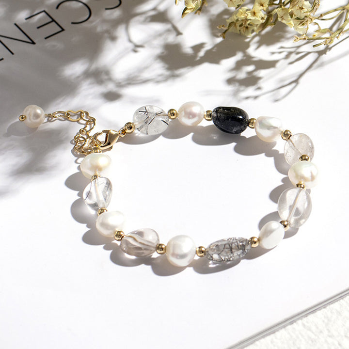 Pulsera de piedras preciosas de perla de cristal natural