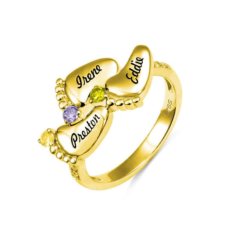 Anillo con piedras de nacimiento grabadas con pies de bebé de Olivenorma Creative