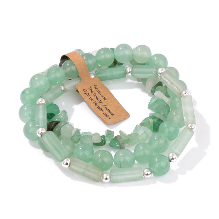 Juego de pulseras irregulares de tres capas con piedra natural Olivenorma